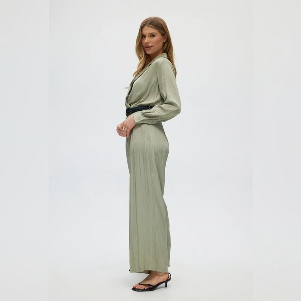 Joie Women Sage Green Long Sleeve Collared Belted Relaxed Jumpsuit Sz S - Picture 2 of 11